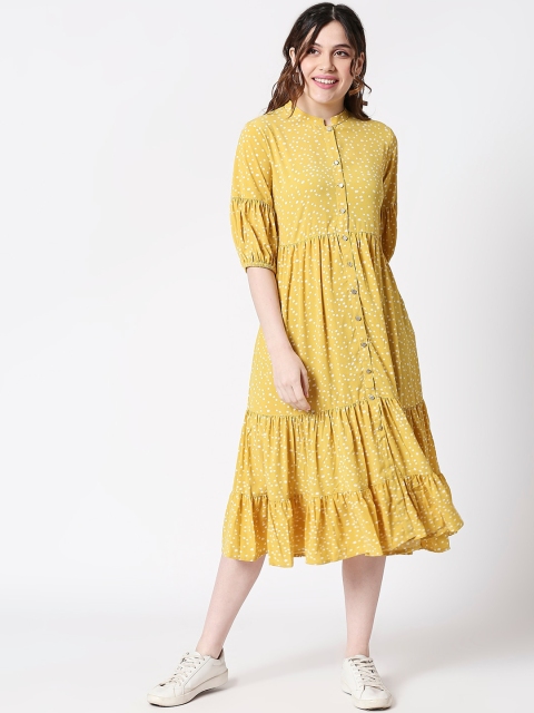 TERQUOIS Women Yellow Printed A-Line Dress