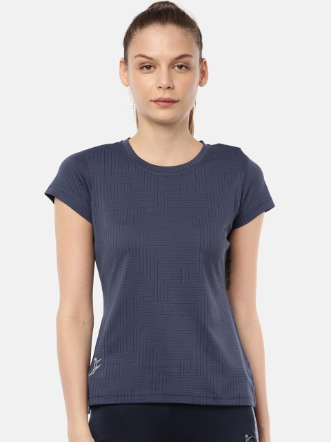 FINO Women Navy Blue Self Design Round Neck T-shirt