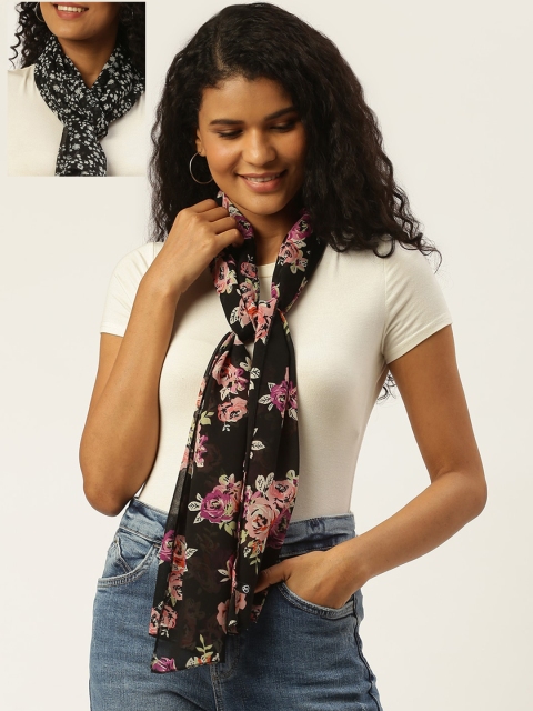 Trend Arrest Women Pack Of 2 Printed Scarves, Black