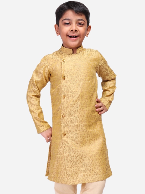 NAMASKAR Boys Gold-Toned Woven Design Straight Kurta