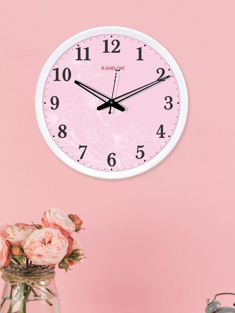 RANDOM Unisex White & Pink Floral Printed Analogue Wall Clock