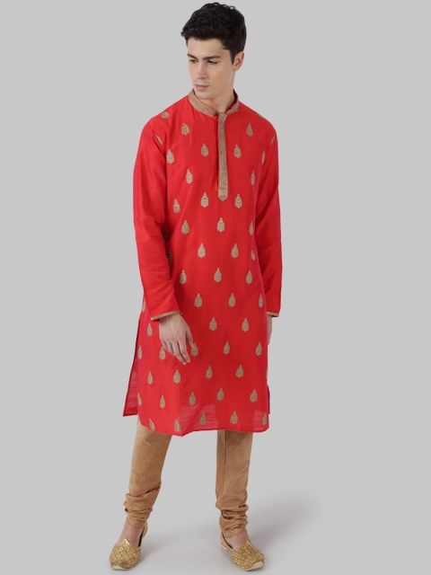 Ethnix by Raymond Men Red Embellished Straight Kurta