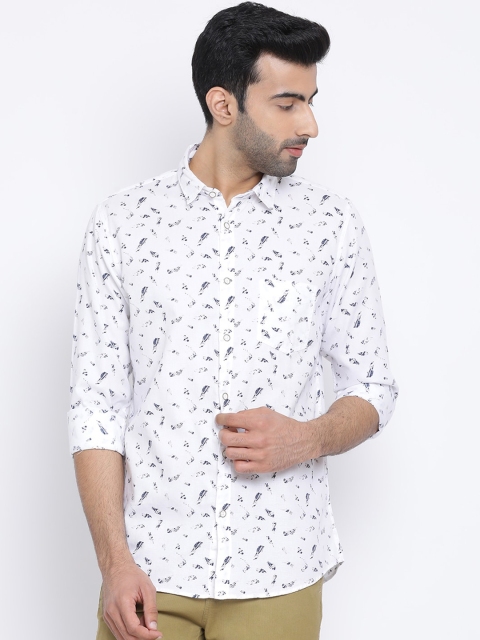 Richlook Men White Slim Fit Printed Casual Shirt