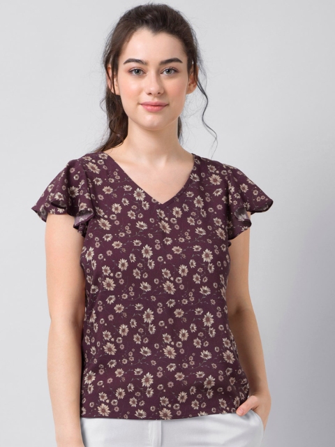 FabAlley Women Maroon Floral Printed Top