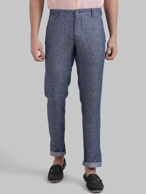 Parx Men Blue Tapered Fit Printed Regular Trousers