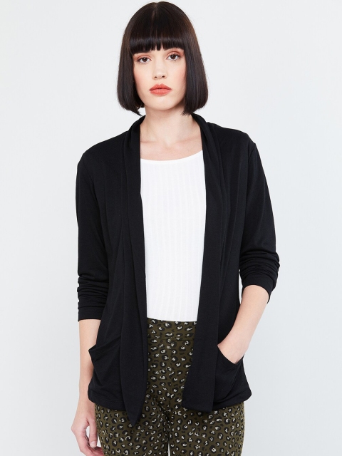 max Women Black Solid Open-Front Shrug
