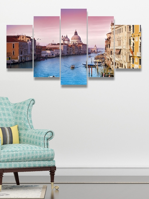 Go Hooked Set Of 5 Purple & Blue Digitally Printed Wall Art