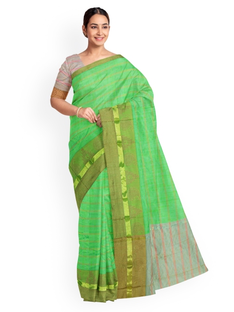 KLM Fashion Mall Green Striped Saree
