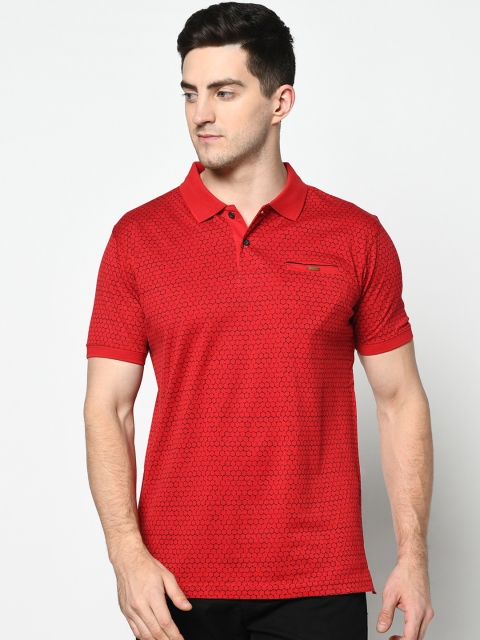Duke Men Red Printed Polo Collar T-shirt