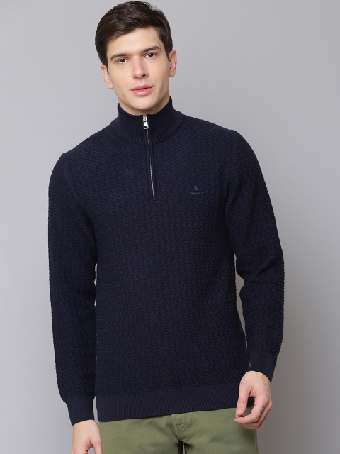 GANT Men Blue Self Design Pullover Sweater
