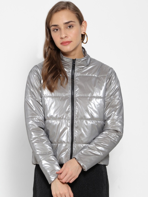 Campus Sutra Women Grey Printed Windcheater Sporty Jacket