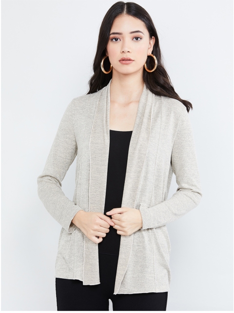 max Women Grey Solid Open Front Regular Shrug