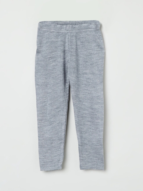 max Girls Grey Self-Design Ankle-Length Leggings