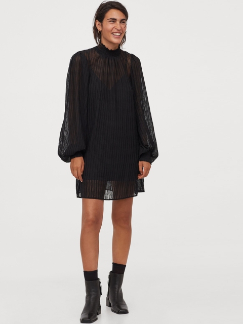 H&M Women Black Solid Pleated Dress
