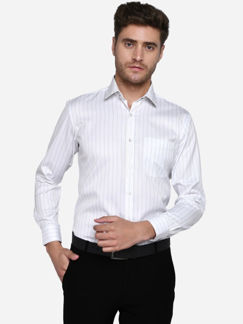 Greenfibre Men White Regular Fit Striped Formal Shirt