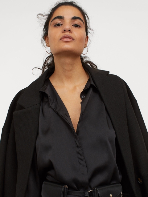 H&M Women Black Solid Long Blouse