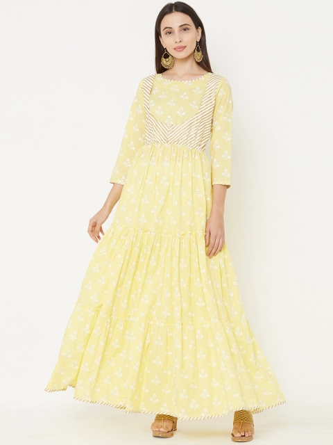 FASHOR Women Yellow Printed Peplum Dress