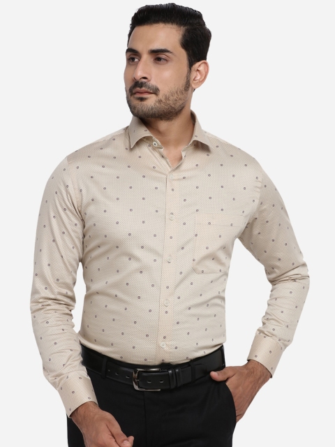 METAL Men Blue & Beige Slim Fit Printed Formal Shirt