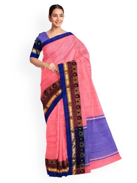 KLM Fashion Mall Peach-Coloured Woven Design Saree