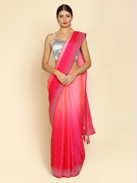 Koskii Pink Dyed Satin Saree