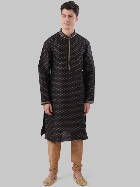 Ethnix by Raymond Men Black Woven Design Pathani Kurta