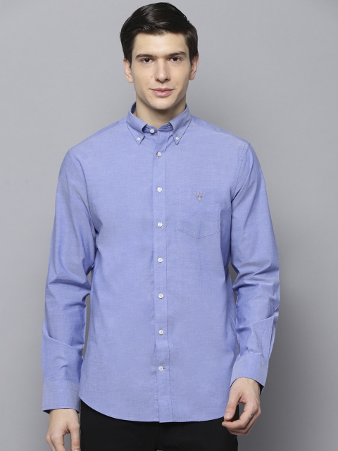 GANT Men Blue Regular Fit Solid Casual Shirt