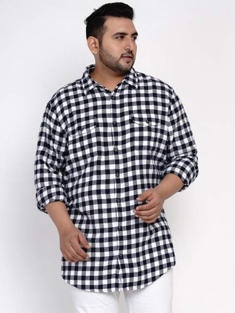 Santonio Men Black & White Regular Fit Checked Casual Shirt