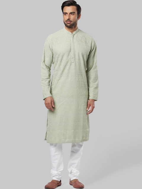 Ethnix By Raymond Men Green Embroidered Kurta
