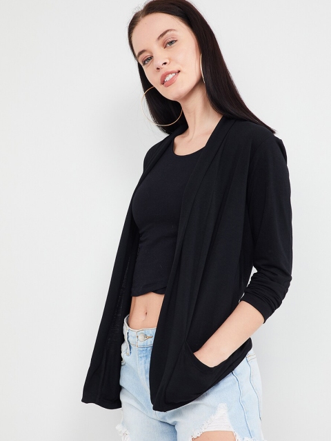 max Women Black Solid Open Front Shrug