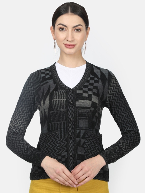 Monte Carlo Women Black & Grey Printed Cardigan