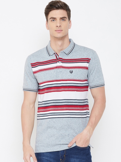 Duke Men Blue Striped Polo Collar T-shirt