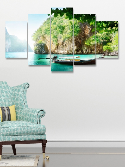 Go Hooked Set Of 5 Blue & Green Digitally printed Wall Art