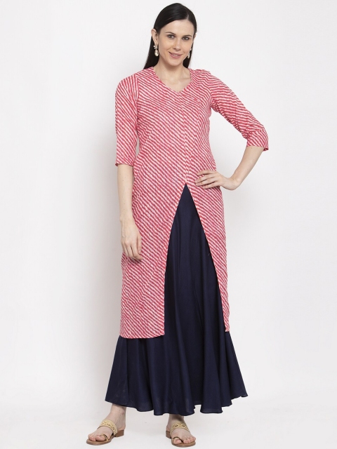 DUGRI BE THE ONE Women Pink & Blue Printed Indo-Western Clothing Set