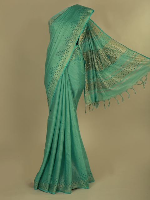 Pothys Green Embellished Linen Blend Saree