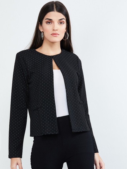 max Women Black & White Printed Open Front Shrug