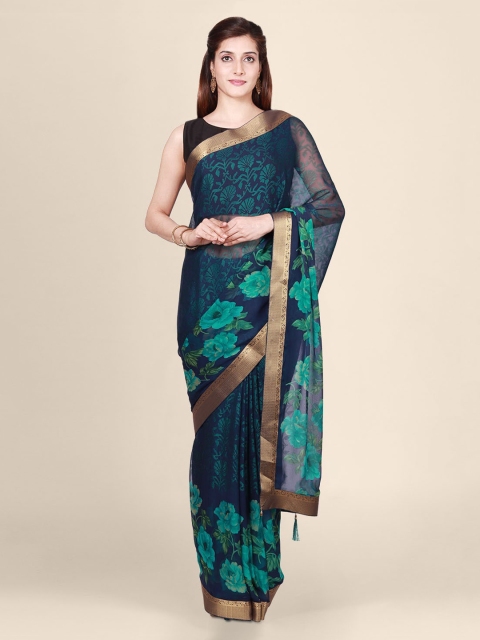 CLAI WORLD Blue Printed Brasso Saree