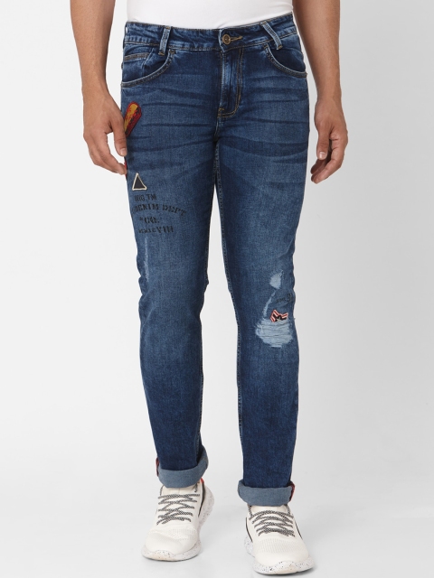 Mufti Men Blue Skinny Fit Mid-Rise Mildly Distressed Jeans