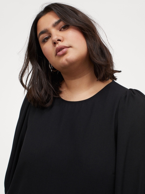 H&M Women Black Solid H&M+ Balloon-Sleeved Dress
