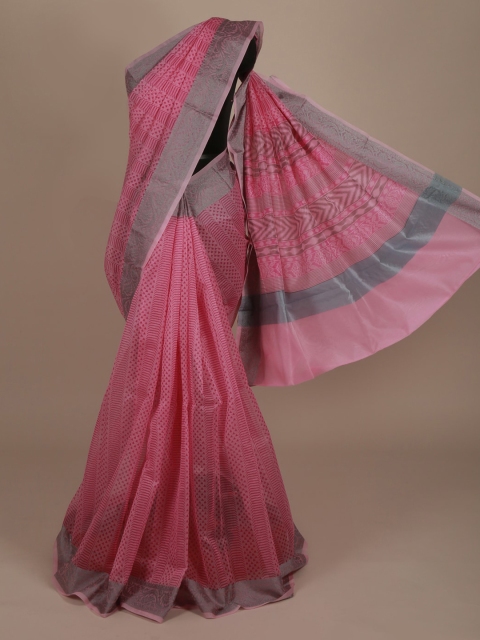 Pothys Pink Printed Supernet Saree