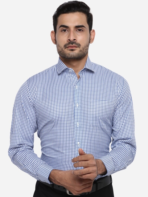 Greenfibre Men Blue & White Regular Fit Checked Casual Shirt