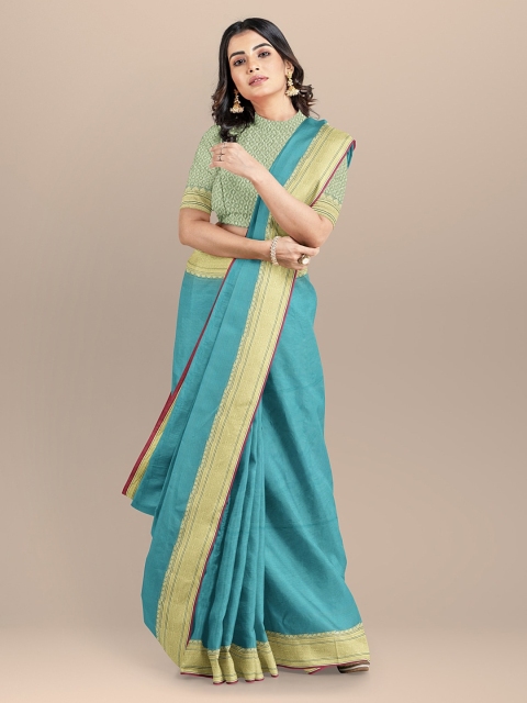 BharatSthali Blue & Cream-Coloured Silk Cotton Woven Design Banarasi Sustainable Saree
BharatSthali Blue & Cream-Coloured Silk Cotton Woven Design Banarasi Sustainable Saree
