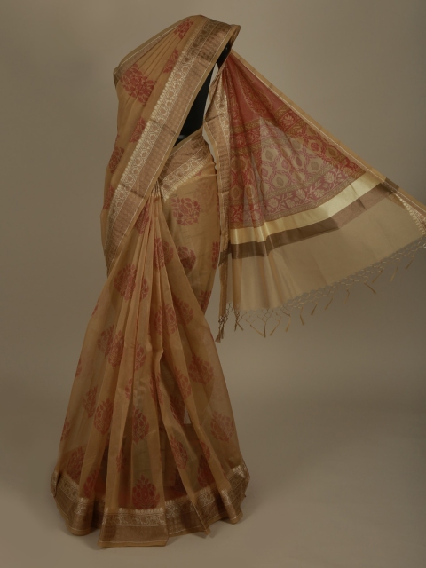 Pothys Brown Printed Supernet Saree