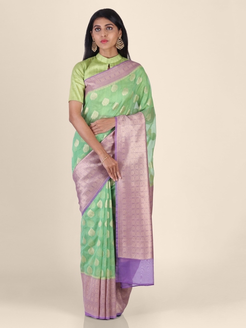 Shruti and Mangaaysh Green Silk Blend Woven Design Handloom Banarasi Saree