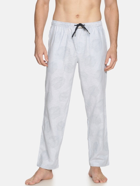 Bene Kleed Men Grey Melange & White Printed Lounge Pants