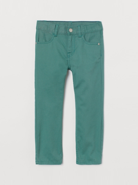 H&M Boys Green Solid Slim Fit Twill Trousers