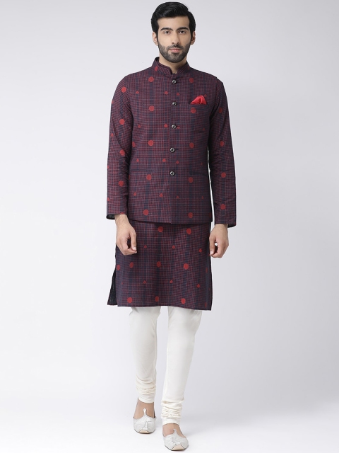 Vartah Men Navy Blue & Red Printed Kurta with Pyjamas