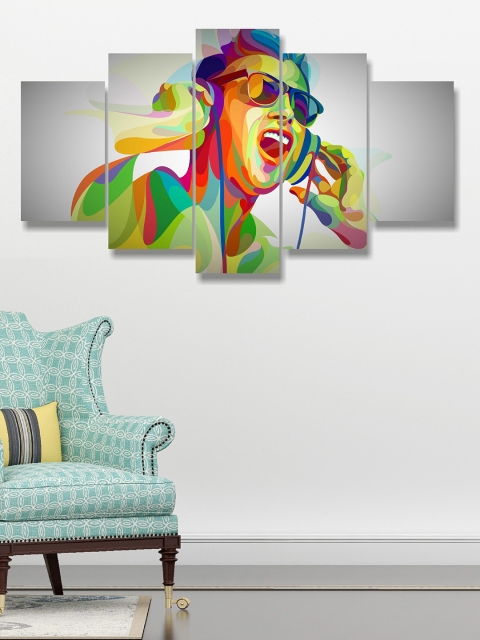 Go Hooked Set Of 5 Red & Yellow Digitally Printed Beautiful Wall Art
