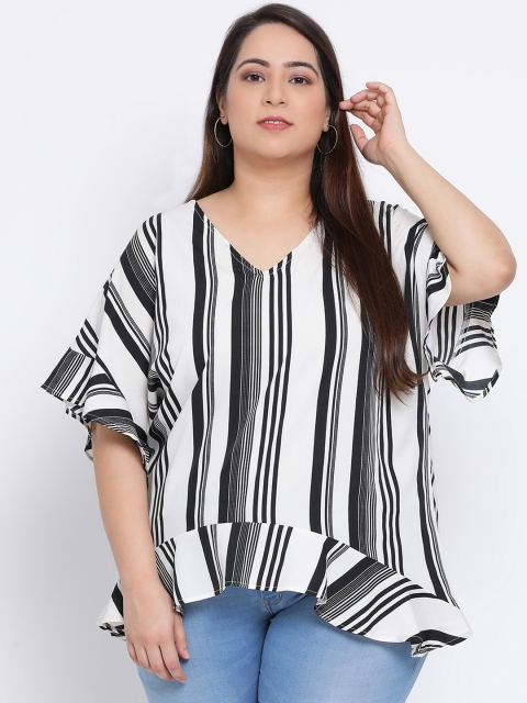 Oxolloxo Women White & Black Striped A-Line Top