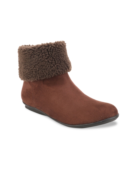 Bruno Manetti Women Brown Woven Design Flat Boots