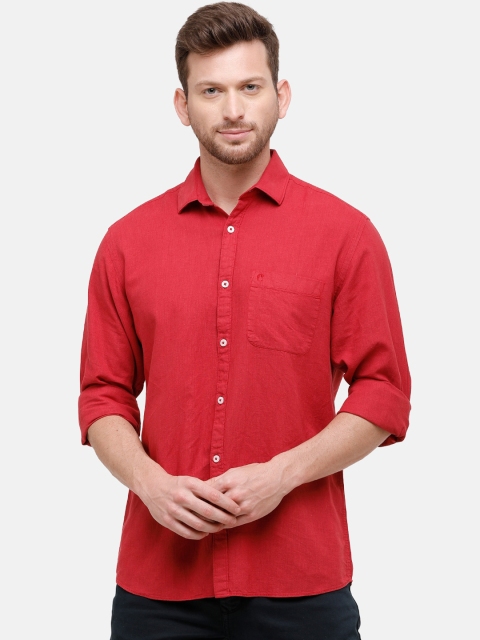 CAVALLO by Linen Club Men Cotton Linen Red Regular Fit Solid Casual Shirt